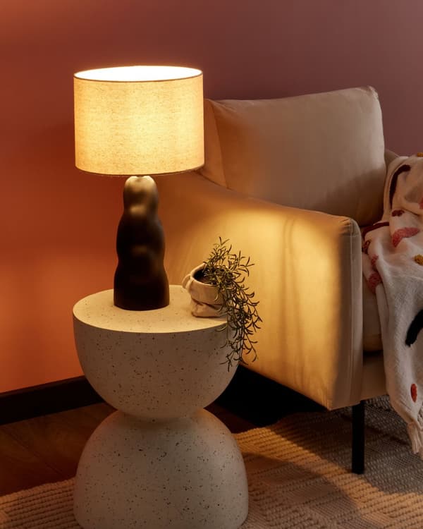 Bordslampa Svart keramik 30 x 30 x 51 cm Beige konskärm Sängbord Vardagsrum Sovrum Belysning Modern Minimalistisk
