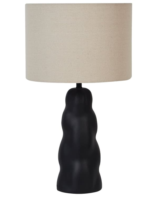 Bordslampa Svart keramik 30 x 30 x 51 cm Beige konskärm Sängbord Vardagsrum Sovrum Belysning Modern Minimalistisk