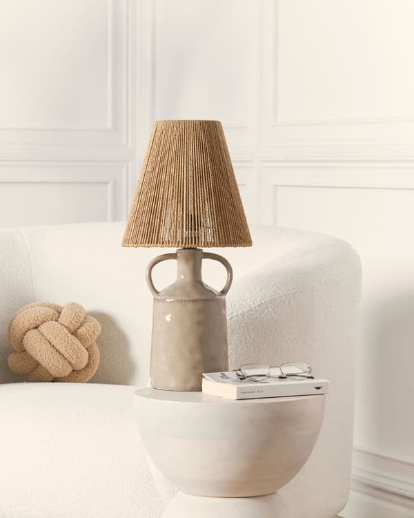 Bordslampa Taupe Keramik 24 x 24 x 51 cm Naturlig flätad papperskonskärm Sängbord Vardagsrum Sovrum Belysning