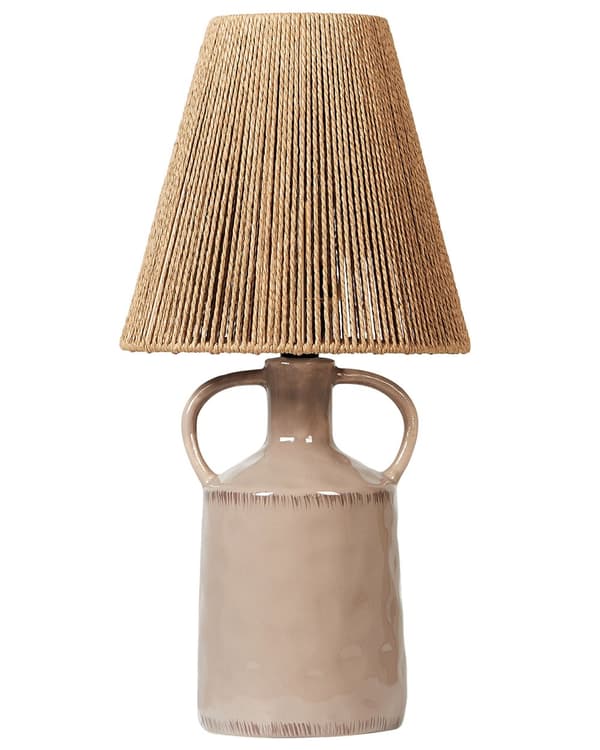 Bordslampa Taupe Keramik 24 x 24 x 51 cm Naturlig flätad papperskonskärm Sängbord Vardagsrum Sovrum Belysning