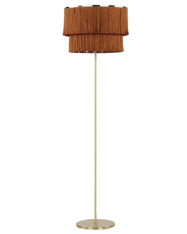 Golvlampa Brun och guld Linne Metall 137 cm Bas Tofsar Skärm Modern Stil Vardagsrum Kontor Sovrum