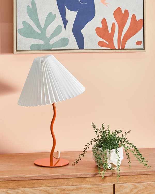 Bordslampa Orange Metallbas Syntetisk Plisserad Skärm Modern Minimalistisk Design Vardagsrum Sovrum