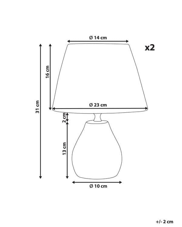 Set med 2 bordslampor Vit och naturlig keramisk pappersmassa Konformade skärmar Sliten effekt Minimalistisk design