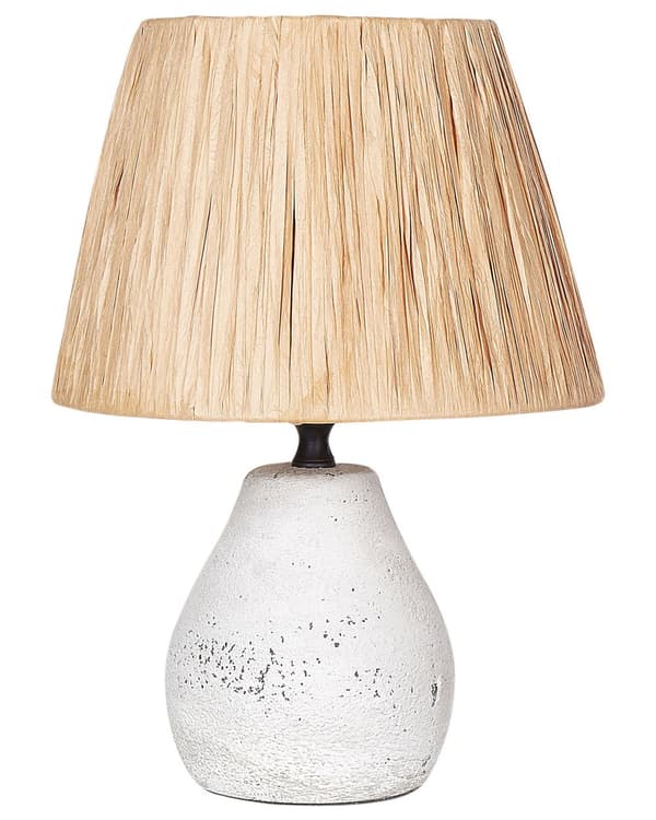 Set med 2 bordslampor Vit och naturlig keramisk pappersmassa Konformade skärmar Sliten effekt Minimalistisk design
