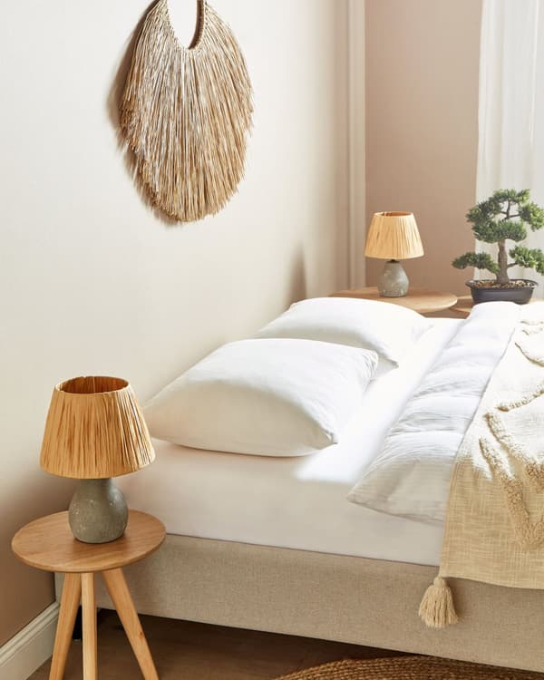 Set med 2 bordslampor Grå och naturlig keramisk pappersmassa Konformade skärmar Sliten effekt Minimalistisk design