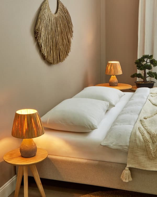 Set med 2 bordslampor Grå och naturlig keramisk pappersmassa Konformade skärmar Sliten effekt Minimalistisk design