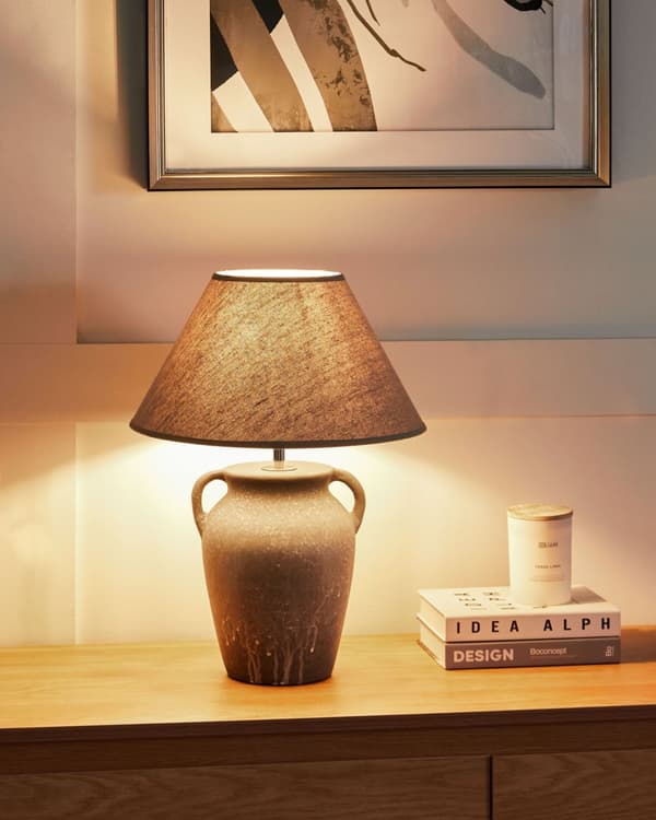 Bordslampa Grå Keramisk Bas Linne Justerbar Konskärm Modern Minimalistisk Design Vardagsrum Sovrum