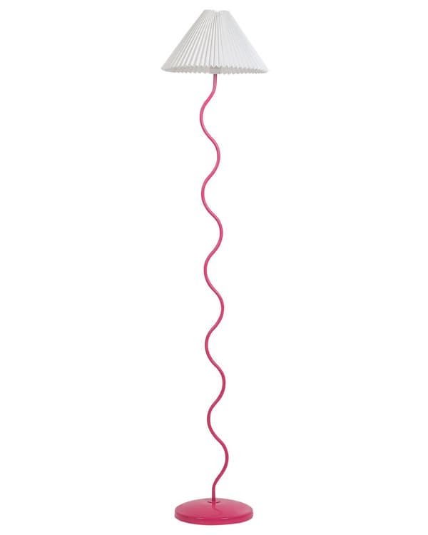 Golvlampa Rosa och vit Metallbas Plast Plisserad Lampskärm Vintage Retro Stil