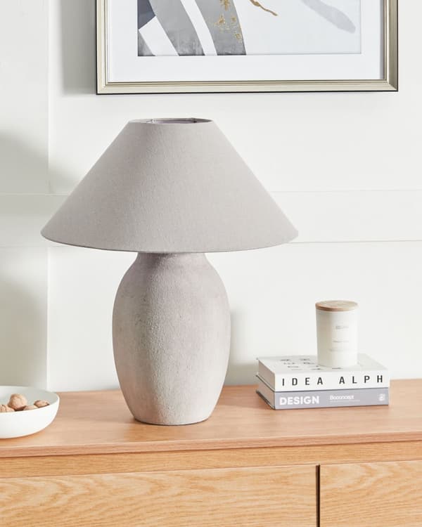 Bordslampa Grå Keramisk Bas Tyg Linne Skärm Nattduksbord Nattlampa