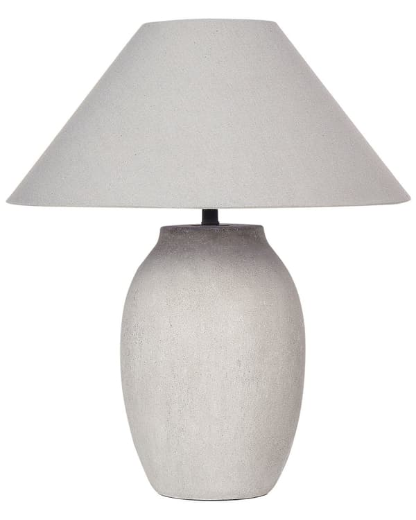 Bordslampa Grå Keramisk Bas Tyg Linne Skärm Nattduksbord Nattlampa