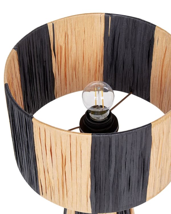 Bordslampa Lampskärm i naturlig och svart raffia med palmblad Boho-stil Handgjord lampa