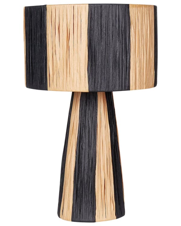 Bordslampa Lampskärm i naturlig och svart raffia med palmblad Boho-stil Handgjord lampa