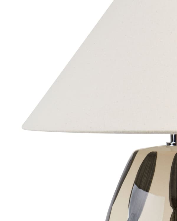Bordslampa Ljusbeige och svart keramik 41 cm Vit konskärm Handgjord Sängbord Vardagsrum Sovrum Belysning