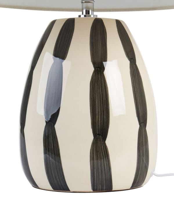 Bordslampa Ljusbeige och svart keramik 41 cm Vit konskärm Handgjord Sängbord Vardagsrum Sovrum Belysning