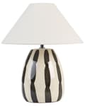Miniatyrbild 1 av 9: Bordslampa Ljusbeige och svart keramik 41 cm Vit konskärm Handgjord Sängbord Vardagsrum Sovrum Belysning