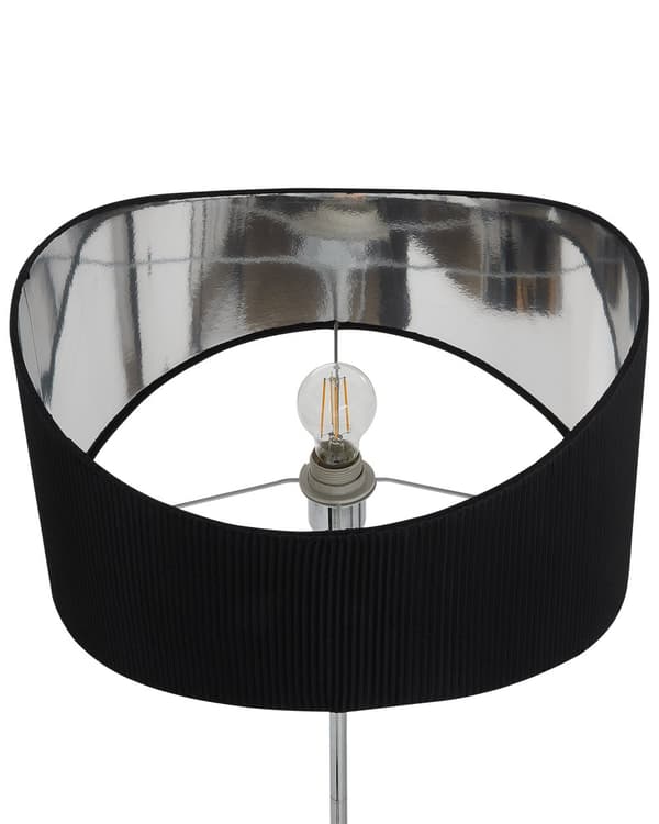 Golvlampa Guld och svart metallbas Lampskärm i imiterat siden Modern stil