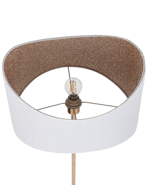 Golvlampa Guld och vit metallbas Lampskärm i imiterat siden Modern stil