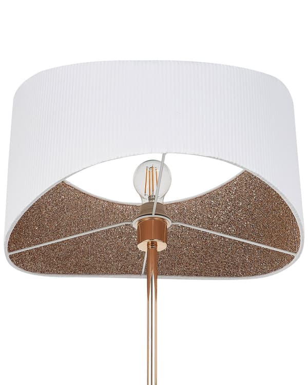 Golvlampa Guld och vit metallbas Lampskärm i imiterat siden Modern stil