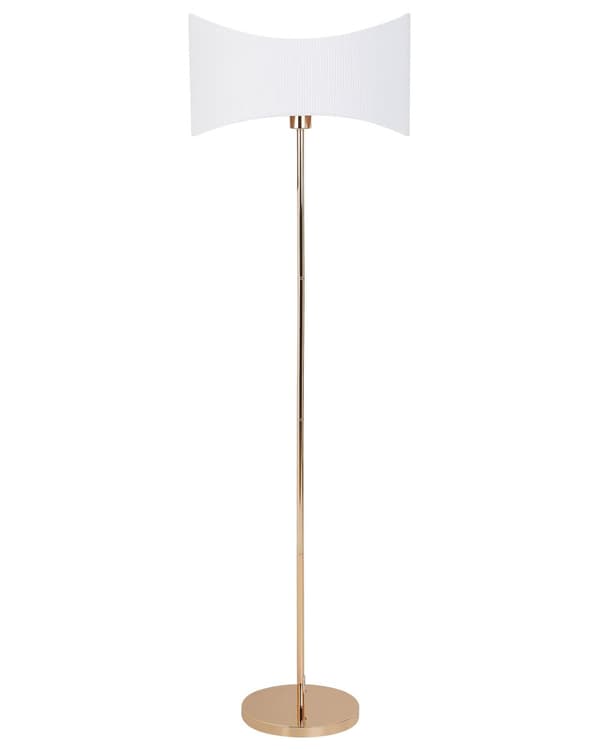 Golvlampa Guld och vit metallbas Lampskärm i imiterat siden Modern stil