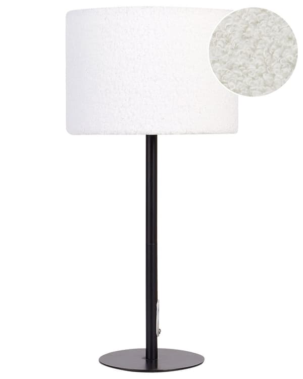 Sänglampa Vit Boucle Trumskärm Metallbas 40 cm Modern stil Vardagsrum Sovrum
