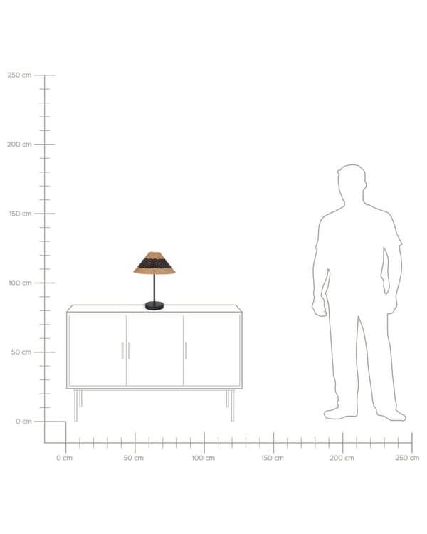 Bordslampa Beige och Svart Pappersrep Konskärm Metallfot Sängbord Vardagsrum Sovrum Belysning