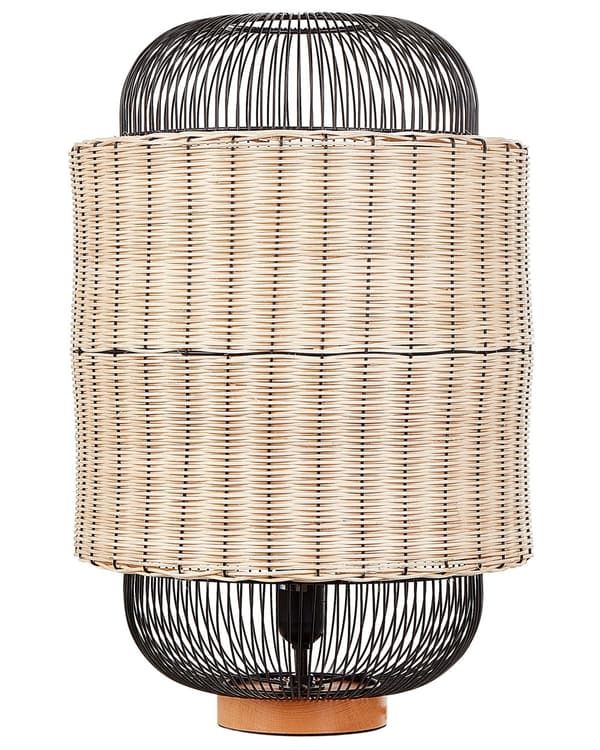 Bordslampa Naturlig och Svart Rotting Metallbur Skärm Bas Bädd Vardagsrum Sovrum Belysning