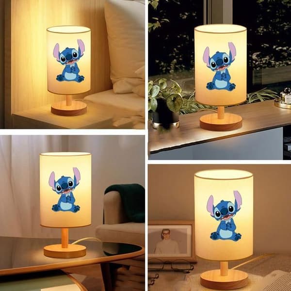 Sänglampa, 3-vägs dimbar, skärm av linnetyg, träfot, liten bordslampa (glödlampa ingår)