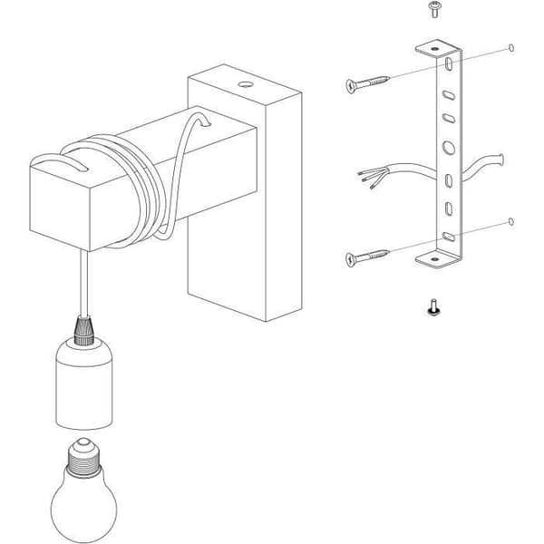 Vintage 1-ljus vägglampa med industriell design, retrolampa i stål och trä, färg: svart, brun, sockel: E27