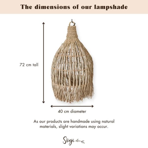 Rootz Seagrass Loftslampe – Boho Lampeskærm Pendellampe – Naturlig hængelampe – Stor tragtformet Seagrass Lampeskærm LAMPUNG (Ø 40 cm)