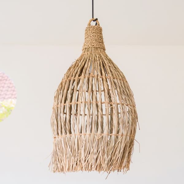 Rootz Seagrass Loftslampe – Boho Lampeskærm Pendellampe – Naturlig hængelampe – Stor tragtformet Seagrass Lampeskærm LAMPUNG (Ø 40 cm)