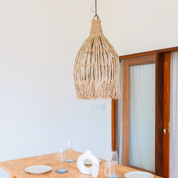 Rootz Seagrass Loftslampe – Boho Lampeskærm Pendellampe – Naturlig hængelampe – Stor tragtformet Seagrass Lampeskærm LAMPUNG (Ø 40 cm)