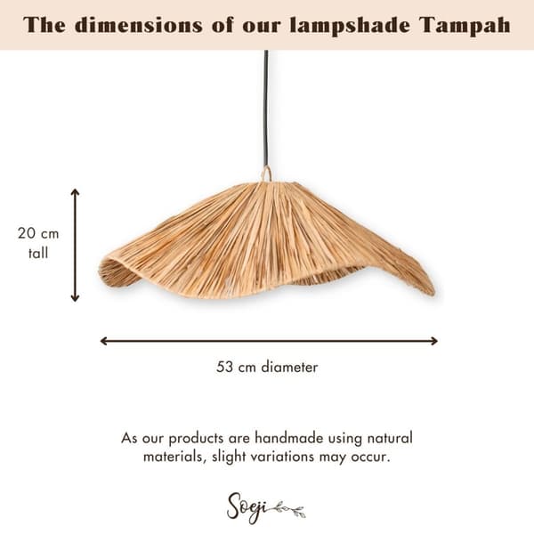 Rootz Boho Lampeskærm – Stor Raffia Loftslampe – Naturlig Pendel – Håndlavet Loftslampe Lavet af Raffia TAMPAH (Ø 53 cm)