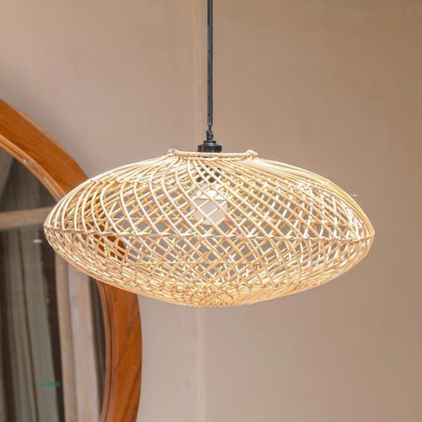 Rootz Rattan Lamp Natural lampunvarjostin ARANA Litteä muotoinen kattovalaisin riippuvalaisin luonnonkuiduista