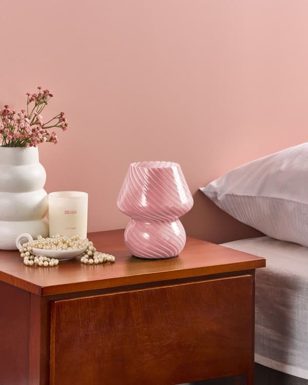 Bordslampa Sänglampa Rosa Glas Rund Bas Modern med Sladd