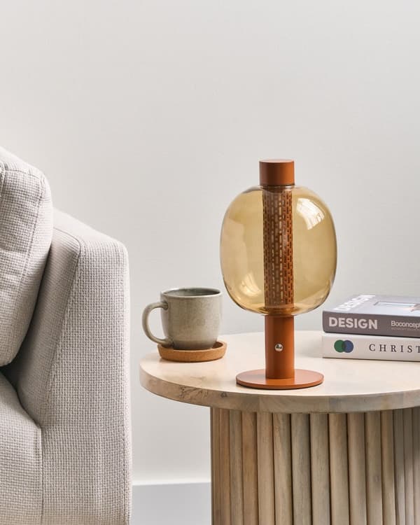Bordslampa Brun LED Trådlös Aluminium Glasskärm Inomhus Modern