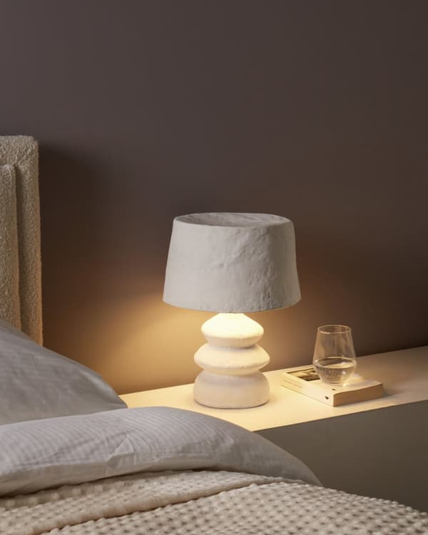 Bordslampa Vit Papier-Maché Lera Handgjord Sängbordslampa Sovrum