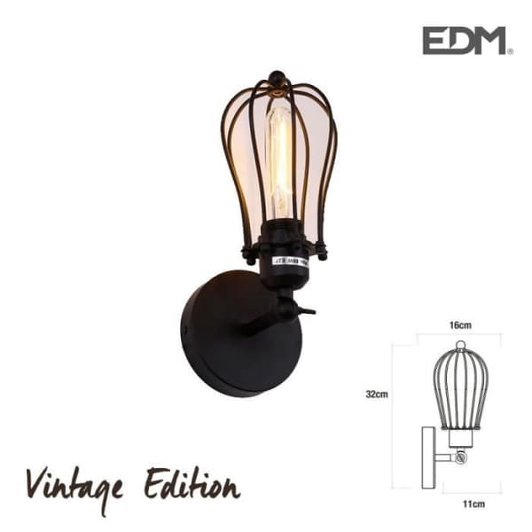 Vintage vägglampa e27 60w 32x16x11cm