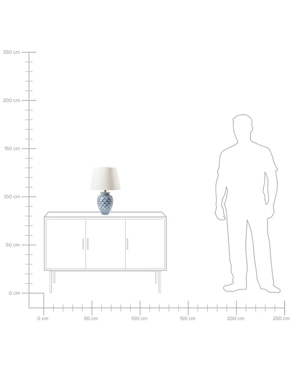 Bordslampa Blå och Vit Porslinsfot Linne Ljusskärm Dekorerad med Mönster Belysning Vardagsrum Sovrum