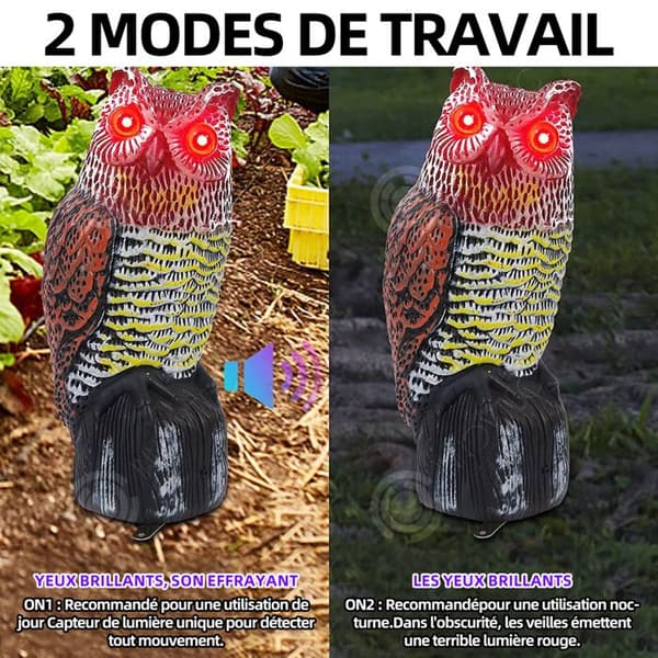 INN Falsk uggla med lysande ögon Solar Owl Decoy Realistisk simulering av fågelskrämmremedel för att skrämma duvor Fågel