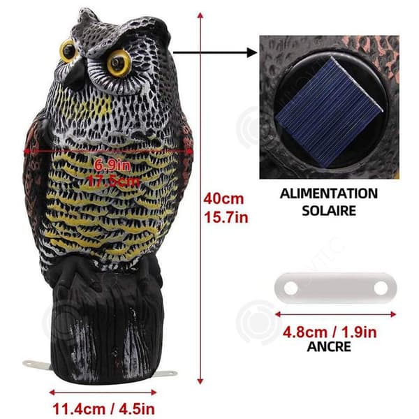 INN Falsk uggla med lysande ögon Solar Owl Decoy Realistisk simulering av fågelskrämmremedel för att skrämma duvor Fågel