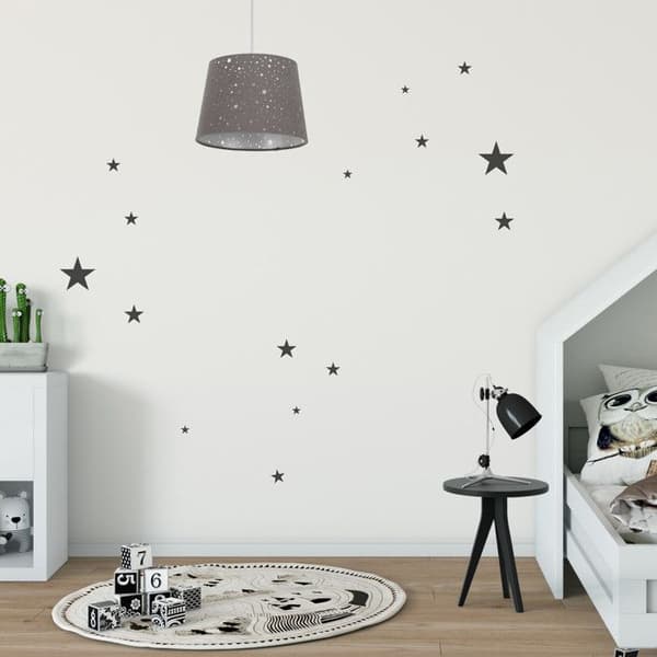 Lampa för barnrum - Relaxdays - Stjärnor - Rund lampskärm - E27 sockel - Svart