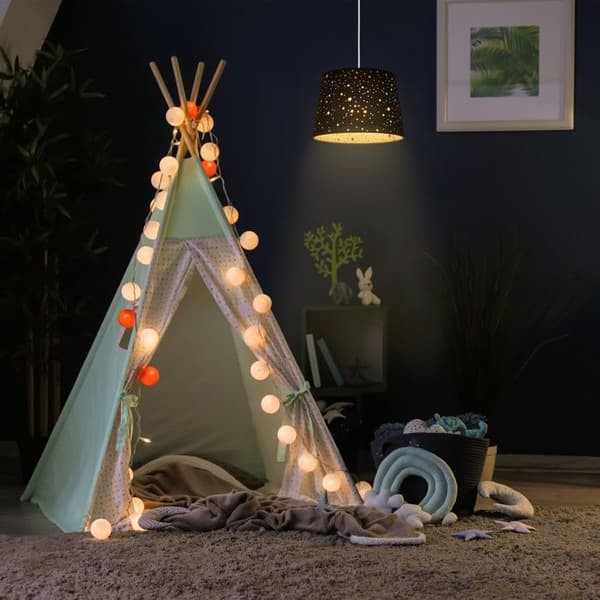 Lampa för barnrum - Relaxdays - Stjärnor - Rund lampskärm - E27 sockel - Svart