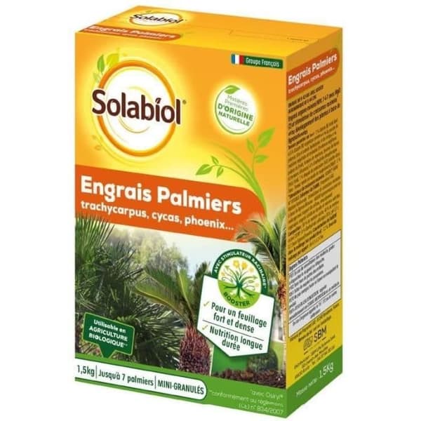 SOLABIOL SOPALMY15 palm- och medelhavsväxtgödsel 1,5 kg, användbar i ekologiskt jordbruk