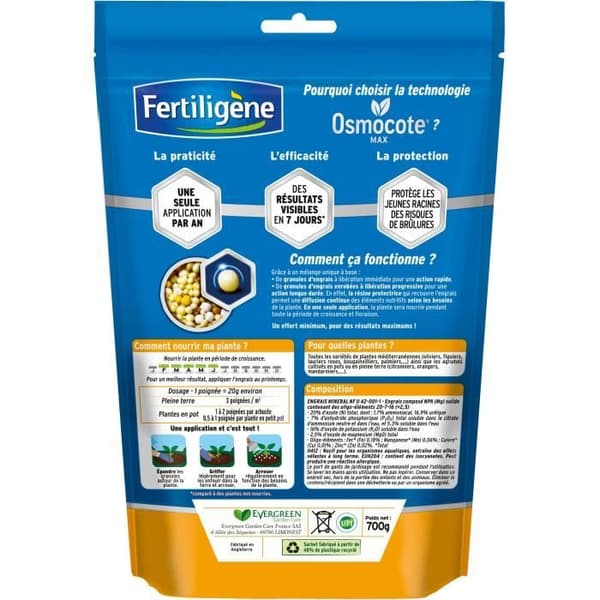 FERTILIGeNE - Långvarigt gödningsmedel Osmocote max Citrusfrukter och medelhavsväxter 700g