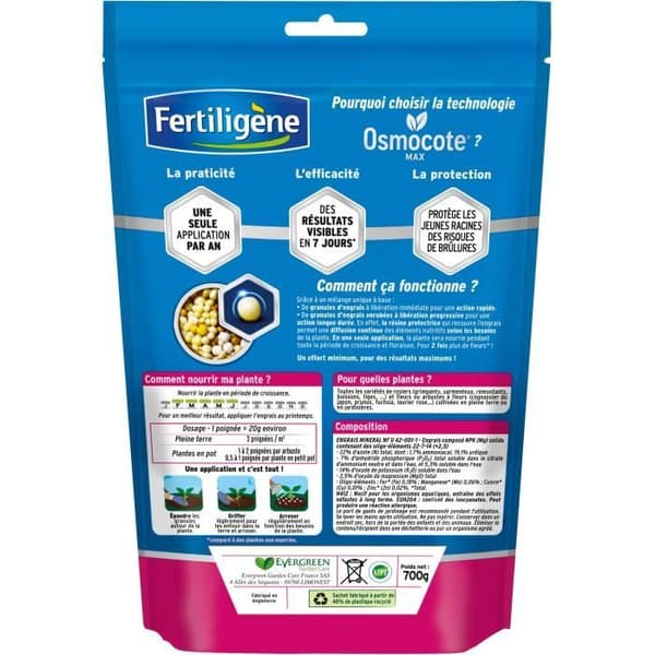 FERTILIGENE - Osmocote max Långvarigt gödningsmedel Rosor och blommande buskar 700g