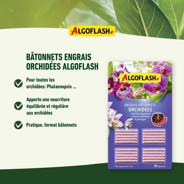 Orkidégödsel - ALGOFLASH - 20 pinnar - Verksamhet upp till 3 månader