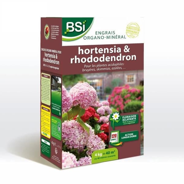 BSI - Hortensia/Rhododendron-gødning - Til alle hortensiaer/rhododendroner - Langtidsvirkende effekt - 4 kg - Op til 40 m² - UAB