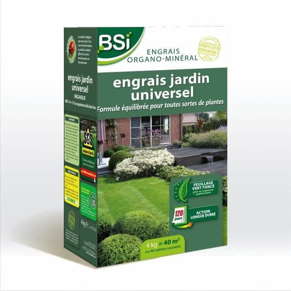 BSI - Organiskt gödselmedel - Universal - För flera växter - Gräsmatta, grönsaksträdgård, blommor och annat - Långvarig verkan - 4 kg - 40 m²