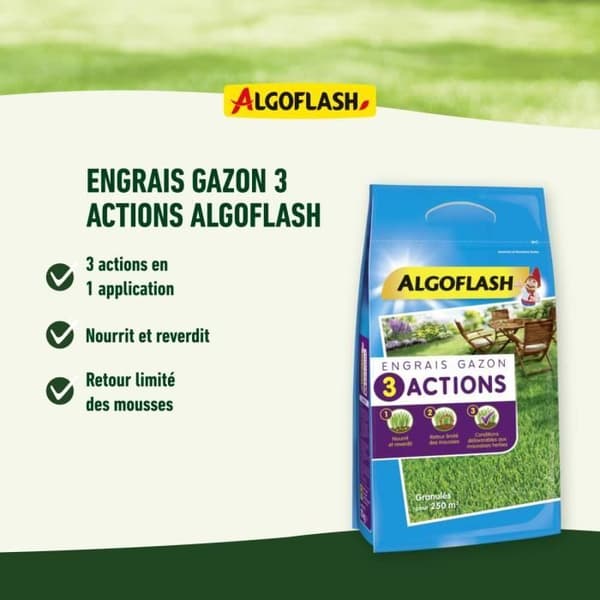 Græsgødning - Algoflash Naturasol - 3 handlinger - 3 kg