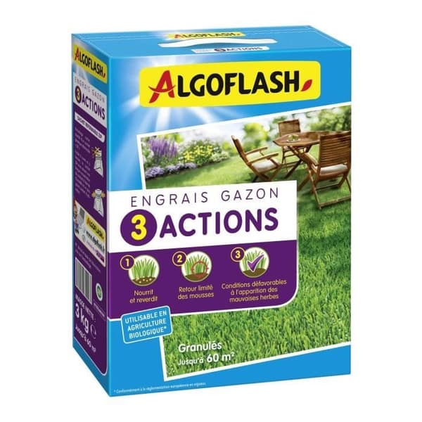 Græsgødning - Algoflash Naturasol - 3 handlinger - 3 kg